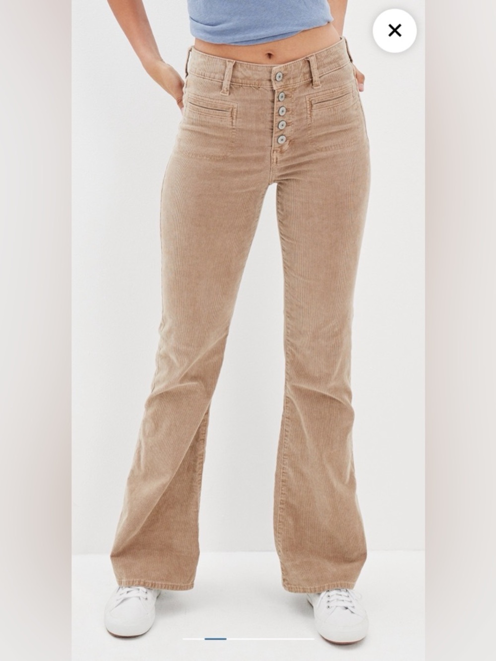 AE Super High-Waisted Button-Fly Corduroy Flare Pant - 0 regular - Field Khaki